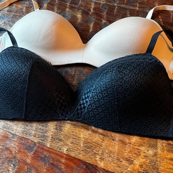 Two Maidenform 36B Lightly Lined Bras With Black Lace & Beige Smooth Finish - Picture 4 of 7